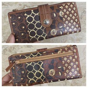 Fossil Leather?Long Bifold Wallet Brown Print
